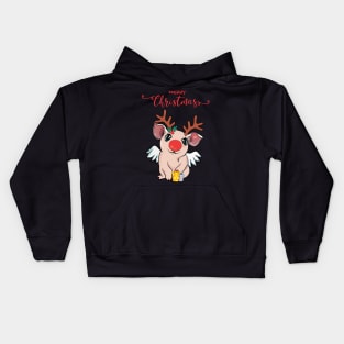 christmas sweater pig and reindeer Kids Hoodie